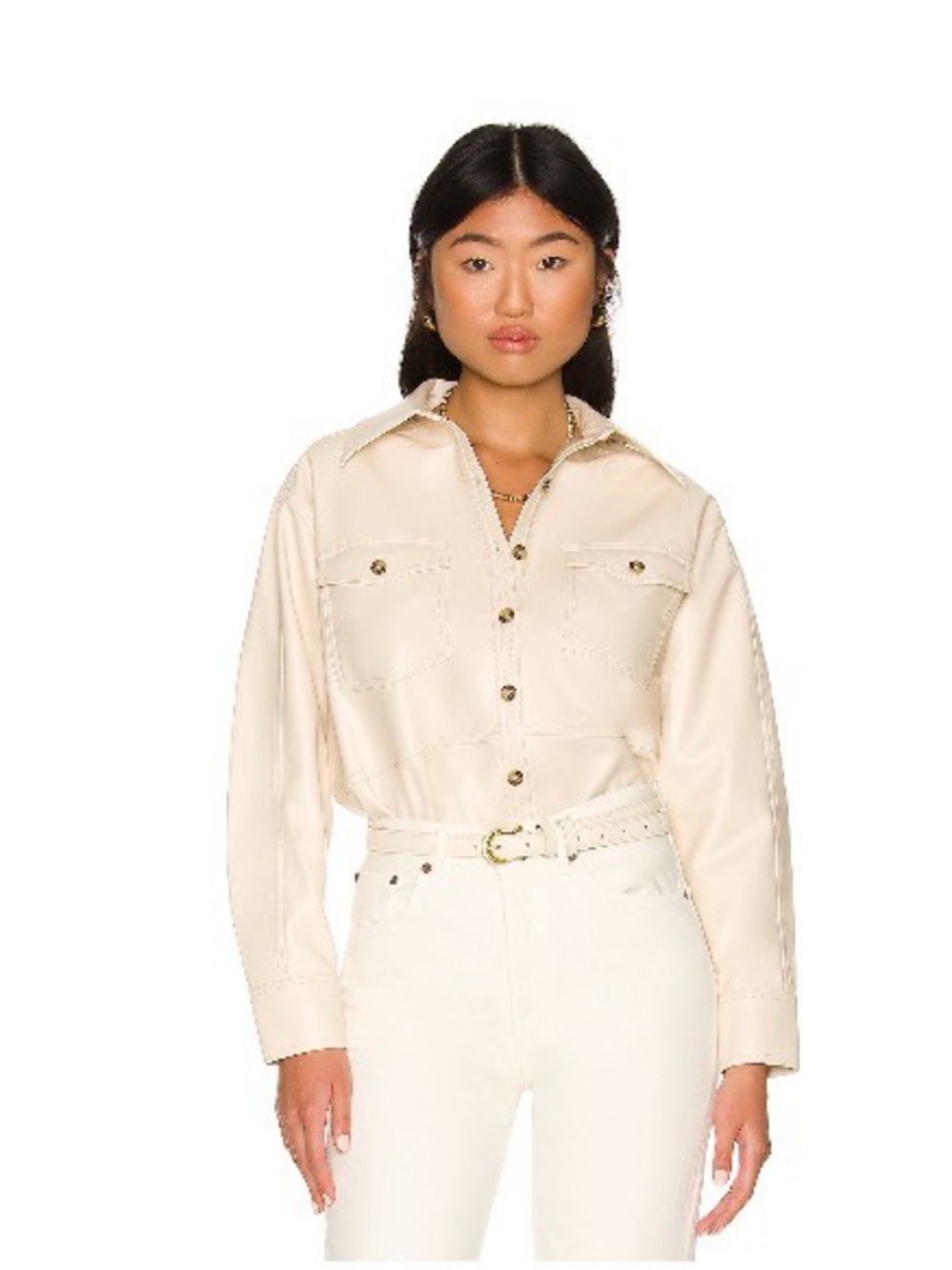 L'Academie Cream Leather Jacket with Pink Accent